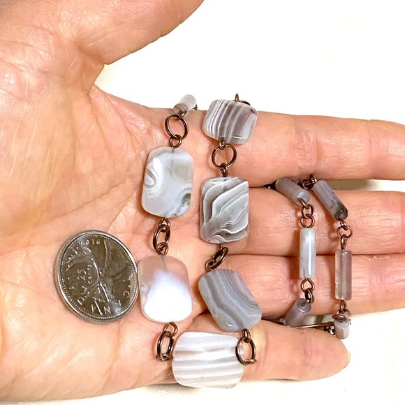 Geometric Botswana Agate Necklace, Rustic Genuine Gemstone Copper Link Necklace - Picture 11 of 11